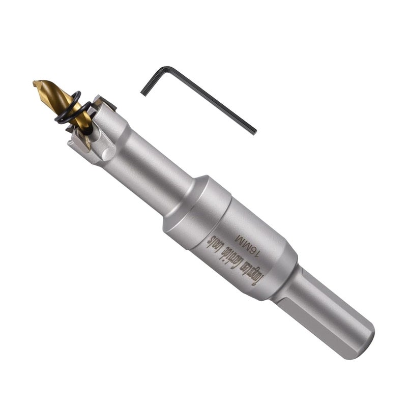 METALLIXITY Hole Saw 16mm (5/8"), Heavy Duty Tungsten Carbide with Center Drill Bit Hex Key Spring - Hole Cutters for Thick Stainless Steel Steel Metal Plates. Silver - Image 1